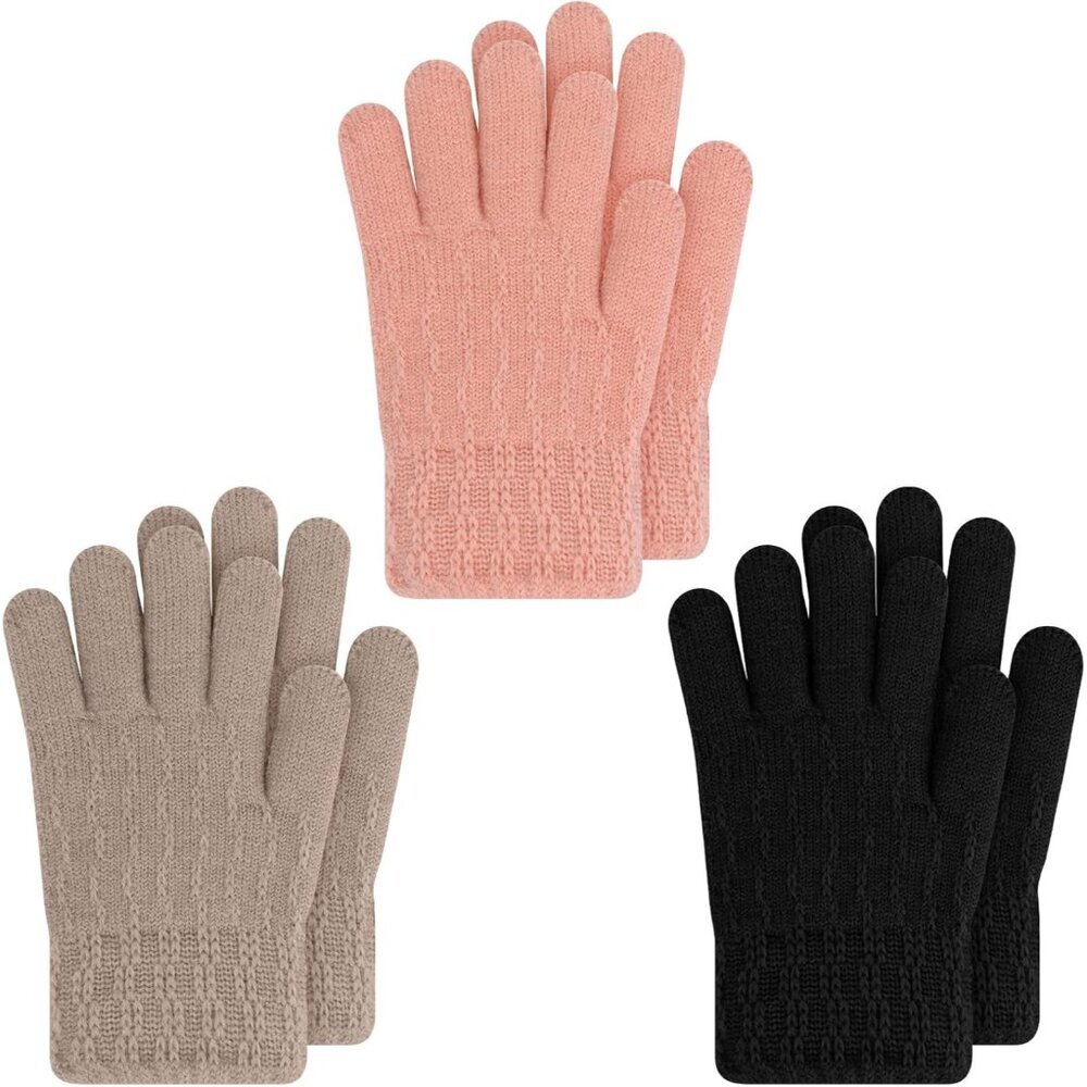 Kids Winter Gloves for Boys Girls, 3 Pairs Children Warm Wool Lined Gloves Toddl